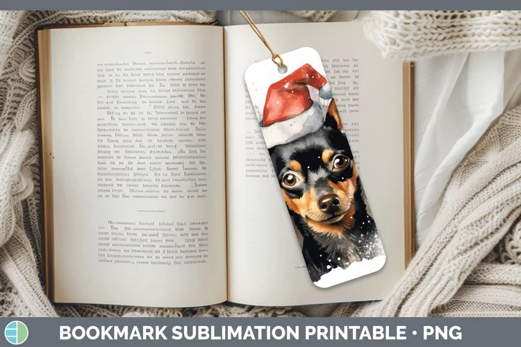 Santa Hat Miniature Pinscher Bookmark Sublimation Printable
