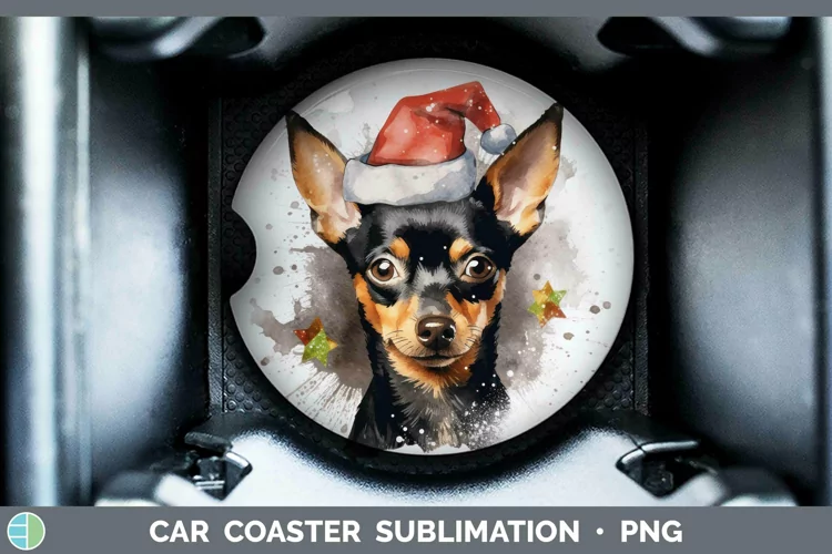 Santa Hat Miniature Pinscher Car Coaster Sublimation Coaster