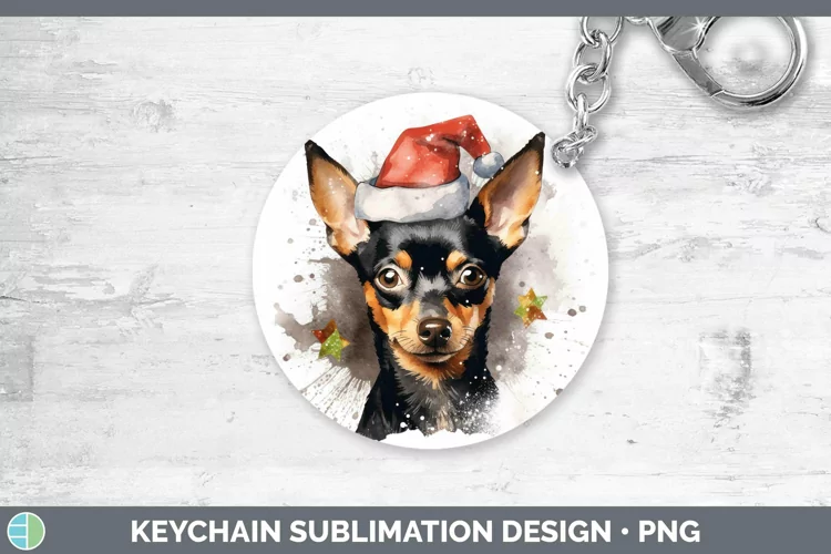 Santa Hat Miniature Pinscher Keychain Sublimation Keyring De