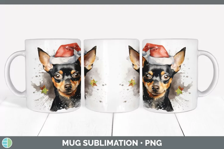 Santa Hat Miniature Pinscher Mug Wrap Sublimation Coffee Cup