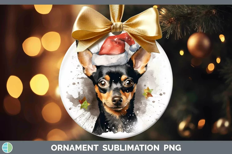 Santa Hat Miniature Pinscher Ornament Sublimation Bauble Des