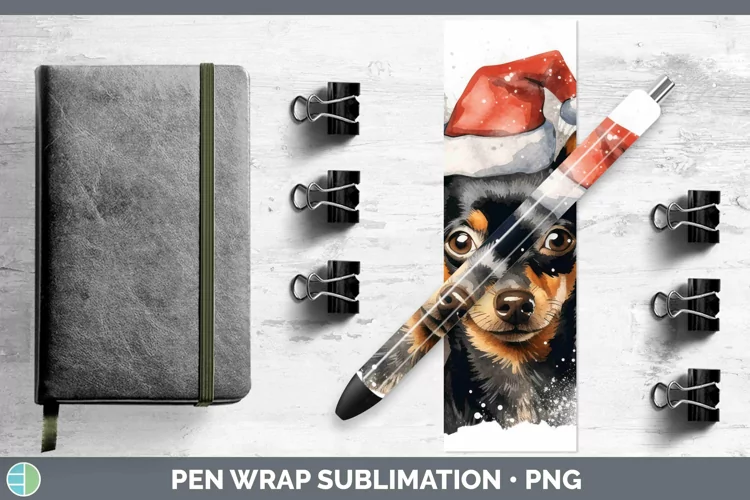 Santa Hat Miniature Pinscher Pen Wrap Sublimation Epoxy Pen