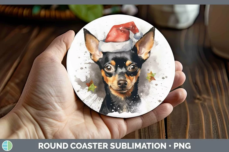Santa Hat Miniature Pinscher Round Coaster Sublimation Coast