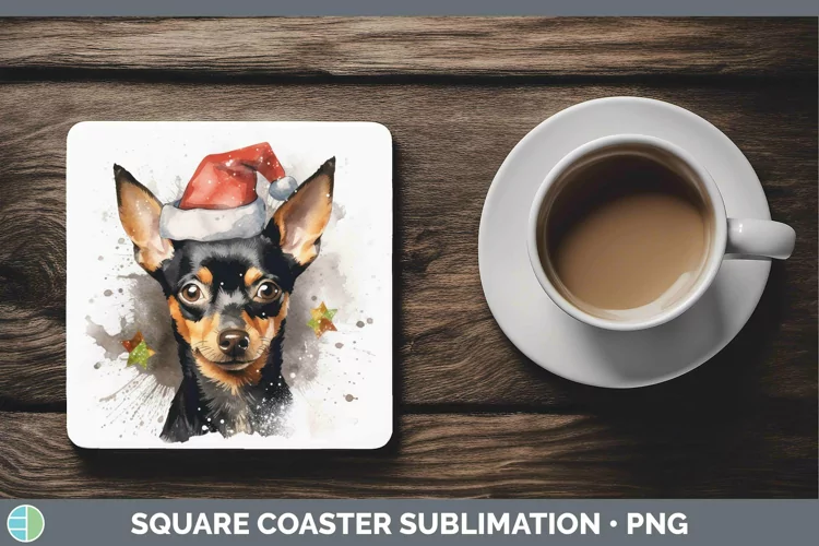 Santa Hat Miniature Pinscher Square Coaster Sublimation Coas