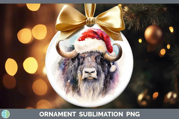 Santa Hat Musk Ox Ornament Sublimation Bauble Designs