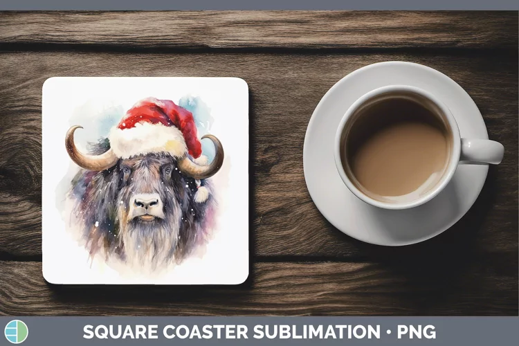 Santa Hat Musk Ox Square Coaster Sublimation Coaster Designs