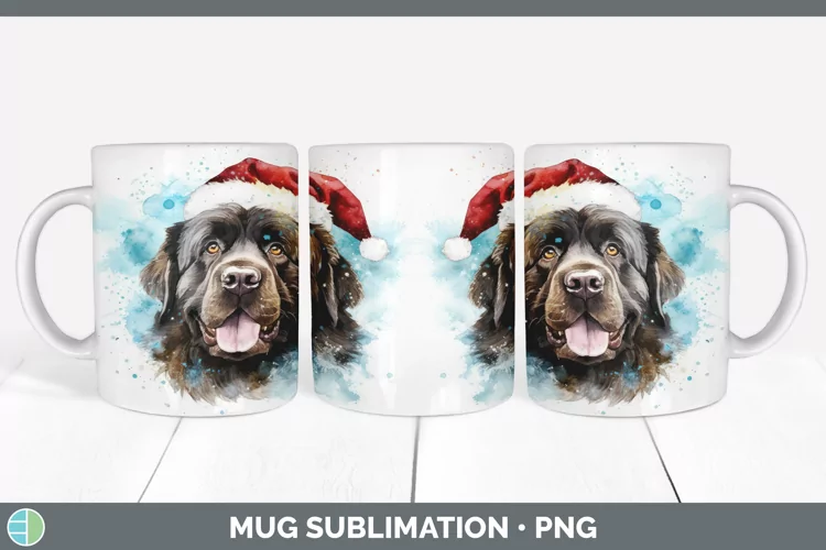 Santa Hat Newfoundland Mug Wrap Sublimation Coffee Cup Desig