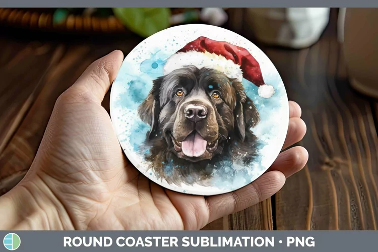 Santa Hat Newfoundland Round Coaster Sublimation Coaster Des
