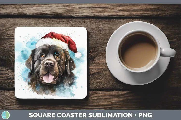 Santa Hat Newfoundland Square Coaster Sublimation Coaster De