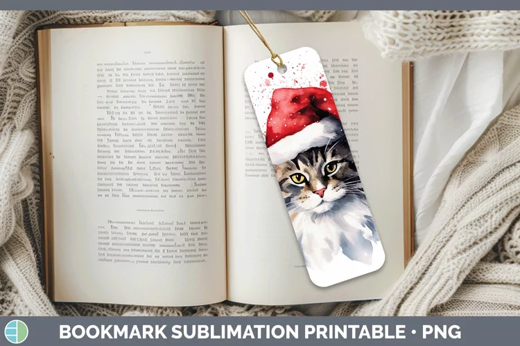 Santa Hat Norwegian Forest Cat Bookmark Sublimation Printabl