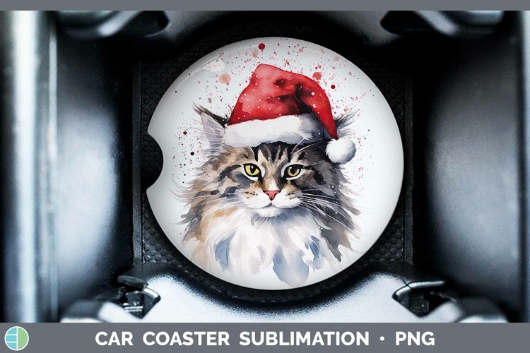 Santa Hat Norwegian Forest Cat Car Coaster Sublimation Coast