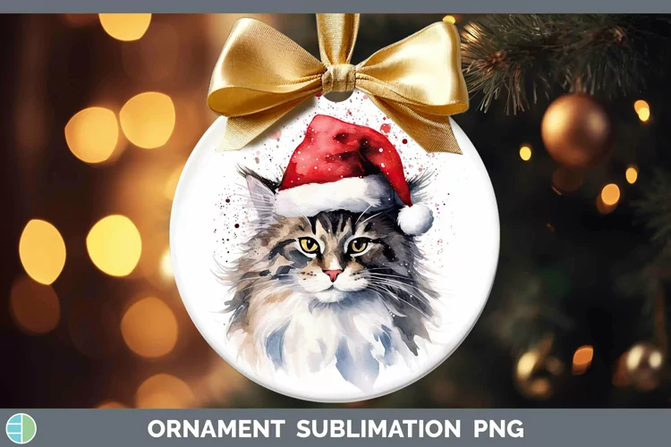 Santa Hat Norwegian Forest Cat Ornament Sublimation Bauble D