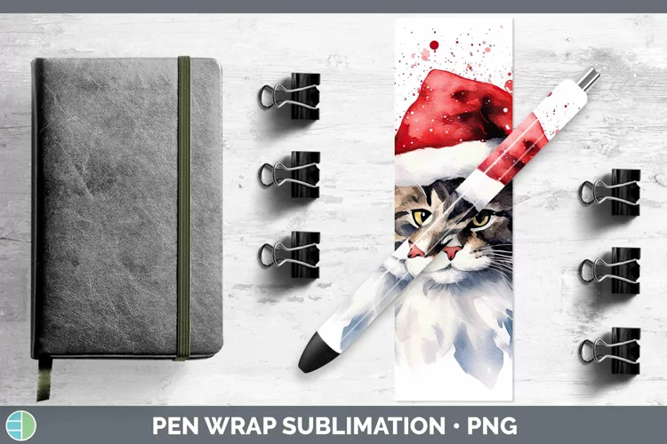 Santa Hat Norwegian Forest Cat Pen Wrap Sublimation Epoxy Pe