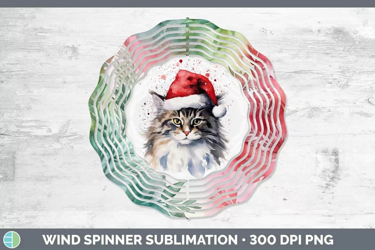 Santa Hat Norwegian Forest Cat Wind Spinner Sublimation Spin