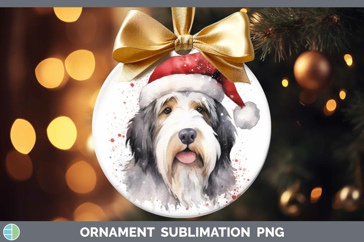 Santa Hat Old English Sheepdog Ornament Sublimation Bauble D
