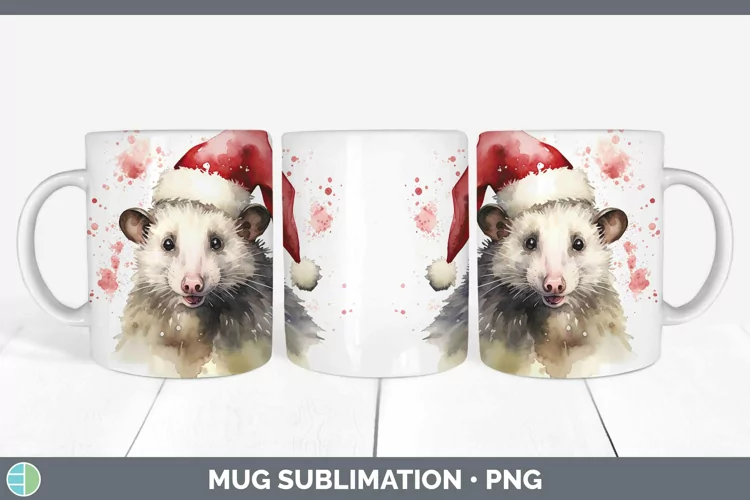 Santa Hat Opossum Mug Wrap Sublimation Coffee Cup Designs