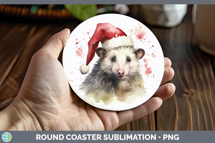Santa Hat Opossum Round Coaster Sublimation Coaster Designs