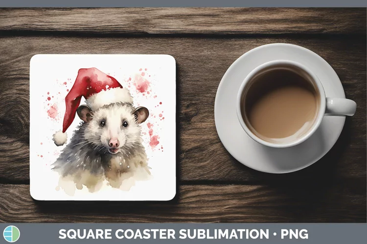 Santa Hat Opossum Square Coaster Sublimation Coaster Designs