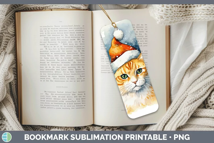 Santa Hat Orange Cat Bookmark Sublimation Printable Designs