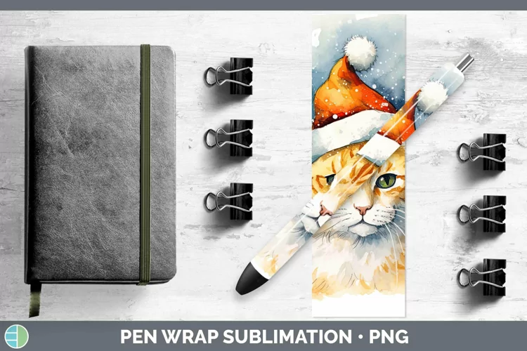 Santa Hat Orange Cat Pen Wrap Sublimation Epoxy Pen Designs