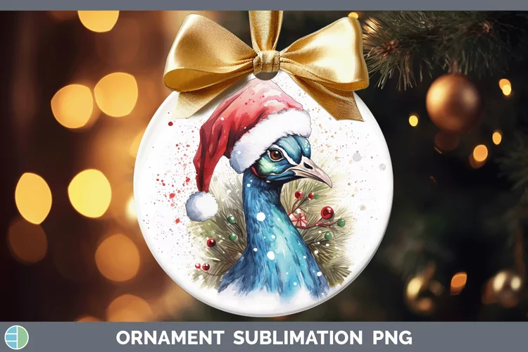 Santa Hat Peacock Ornament Sublimation Bauble Designs