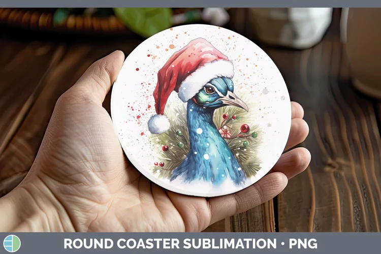 Santa Hat Peacock Round Coaster Sublimation Coaster Designs