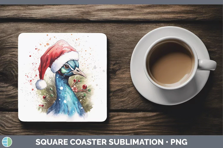 Santa Hat Peacock Square Coaster Sublimation Coaster Designs