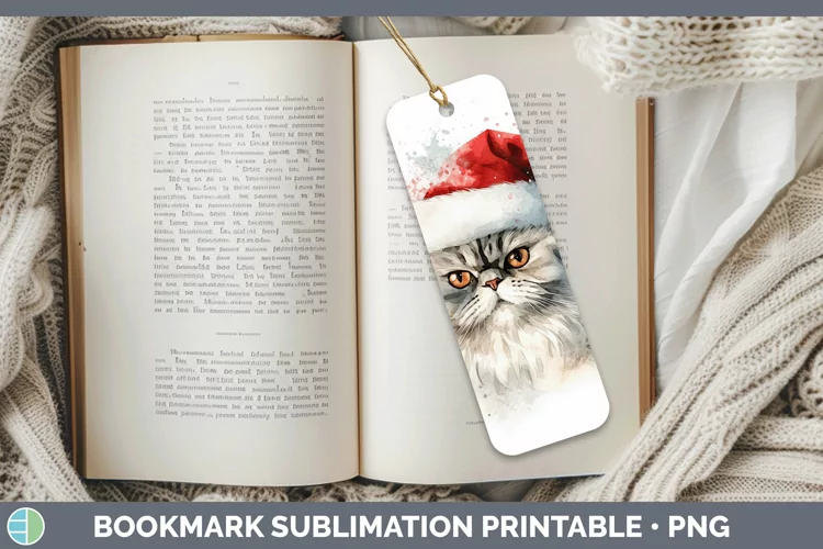 Santa Hat Persian Cat Bookmark Sublimation Printable Designs