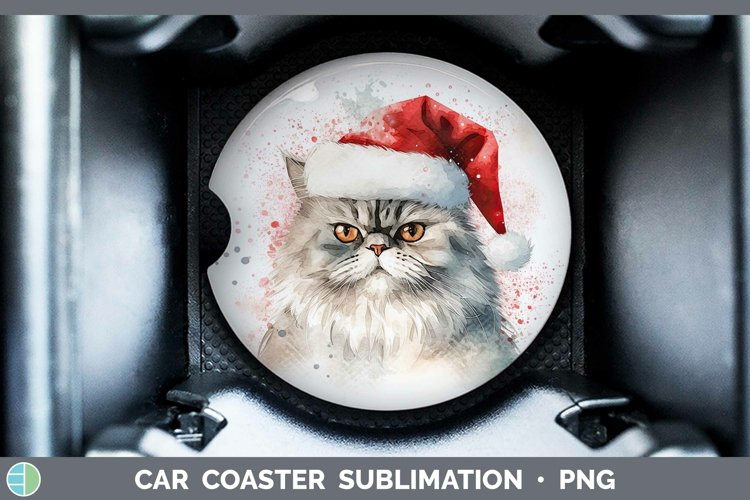 Santa Hat Persian Cat Car Coaster Sublimation Coaster Design