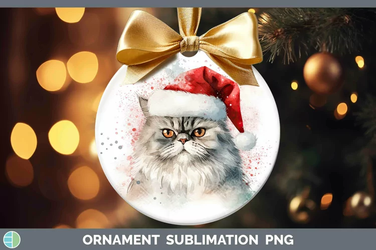 Santa Hat Persian Cat Ornament Sublimation Bauble Designs
