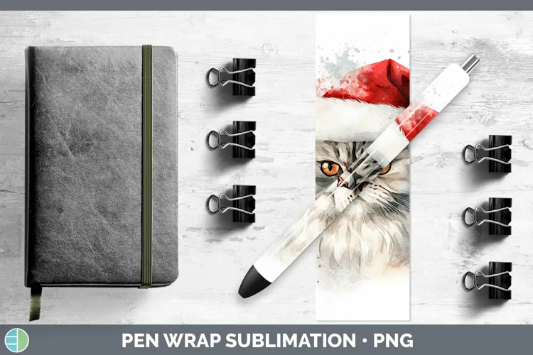 Santa Hat Persian Cat Pen Wrap Sublimation Epoxy Pen Designs