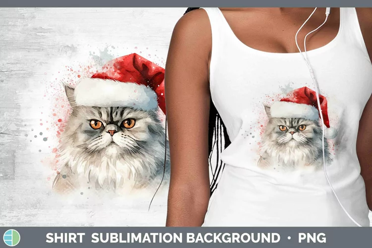 Santa Hat Persian Cat Shirt Sublimation Sublimation Backgrou