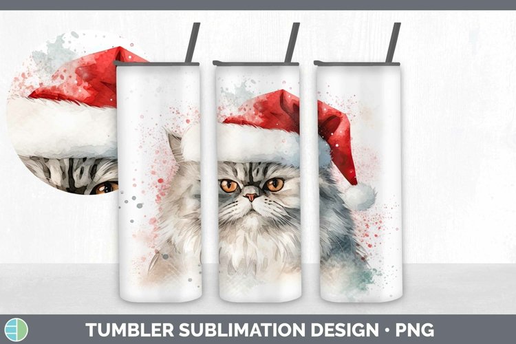 Santa Hat Persian Cat Tumbler Sublimation 20 oz Skinny Tumbl