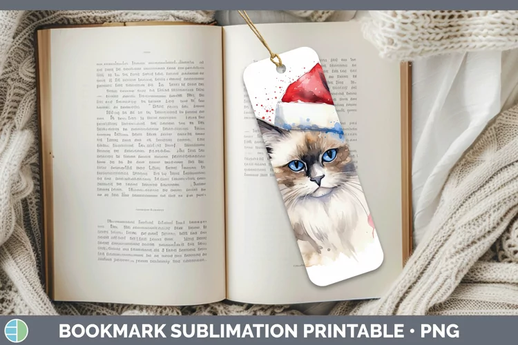 Santa Hat Ragdoll Cat Bookmark Sublimation Printable Designs