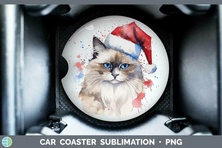 Santa Hat Ragdoll Cat Car Coaster Sublimation Coaster Design