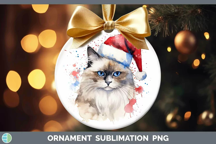 Santa Hat Ragdoll Cat Ornament Sublimation Bauble Designs