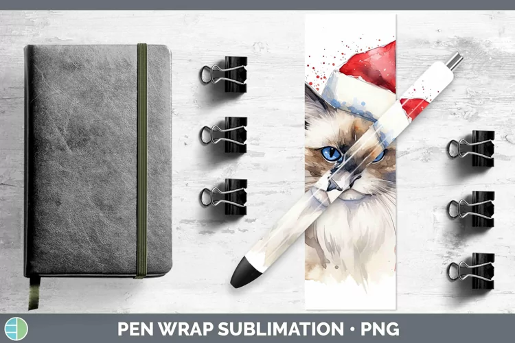 Santa Hat Ragdoll Cat Pen Wrap Sublimation Epoxy Pen Designs