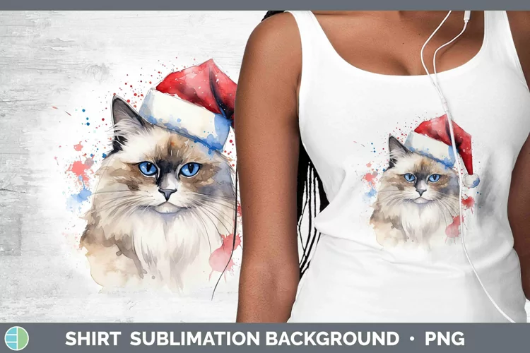 Santa Hat Ragdoll Cat Shirt Sublimation Sublimation Backgrou