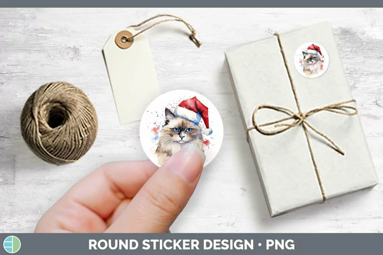 Santa Hat Ragdoll Cat Stickers | Round Labels Designs
