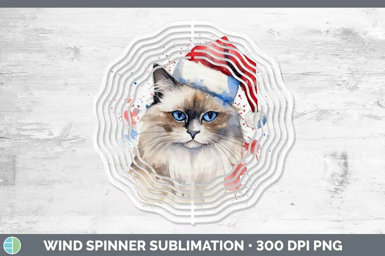 Santa Hat Ragdoll Cat Wind Spinner Sublimation Spinner Desig