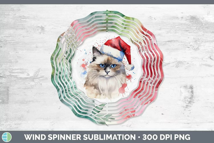 Santa Hat Ragdoll Cat Wind Spinner Sublimation Spinner Desig