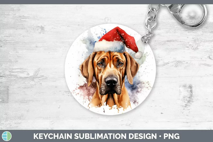 Santa Hat Rhodesian Ridgeback Keychain Sublimation Keyring D