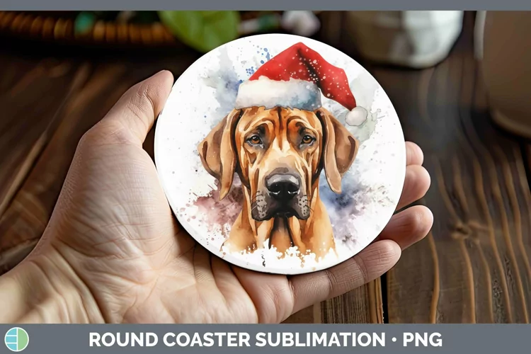 Santa Hat Rhodesian Ridgeback Round Coaster Sublimation Coas