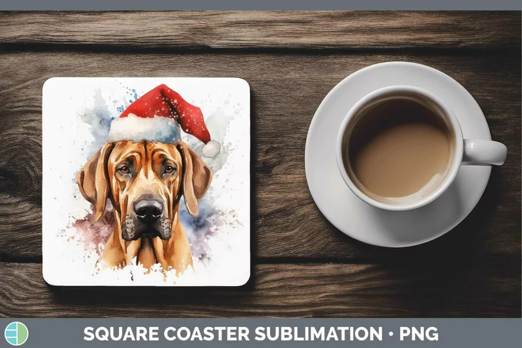 Santa Hat Rhodesian Ridgeback Square Coaster Sublimation Coa