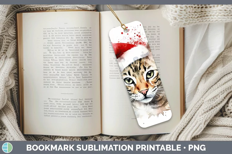 Santa Hat Savannah Cat Bookmark Sublimation Printable Design
