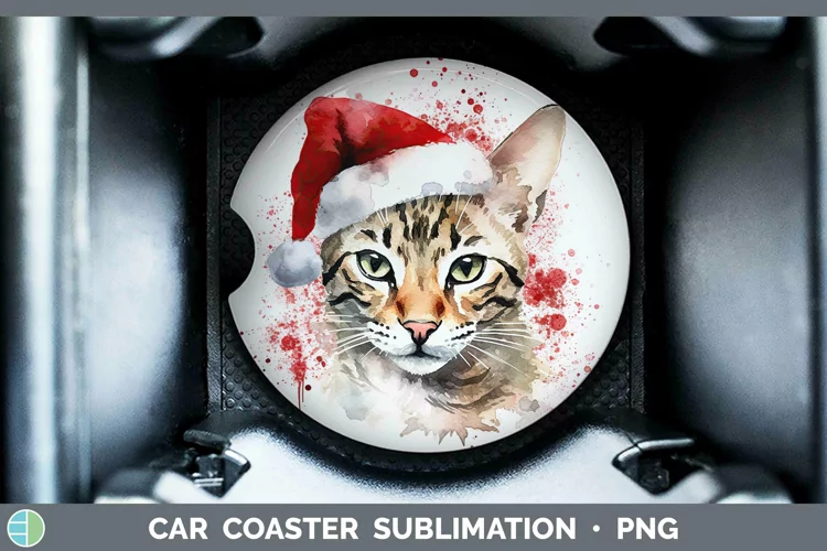 Santa Hat Savannah Cat Car Coaster Sublimation Coaster Desig