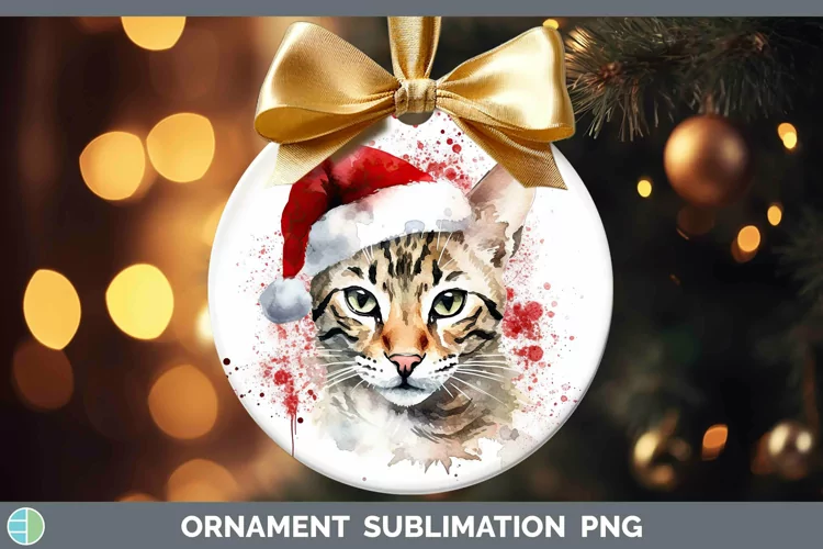 Santa Hat Savannah Cat Ornament Sublimation Bauble Designs