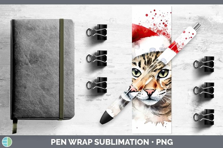Santa Hat Savannah Cat Pen Wrap Sublimation Epoxy Pen Design