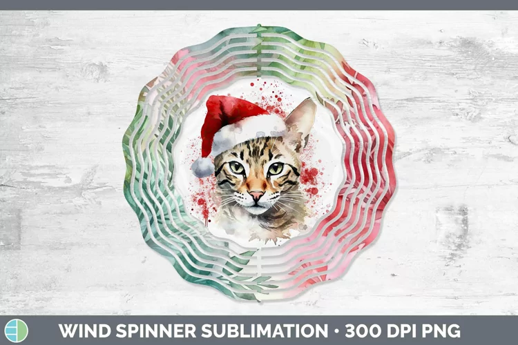 Santa Hat Savannah Cat Wind Spinner Sublimation Spinner Desi