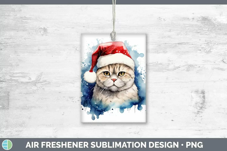 Santa Hat Scottish Fold Cat Air Freshener Sublimation Car Fr